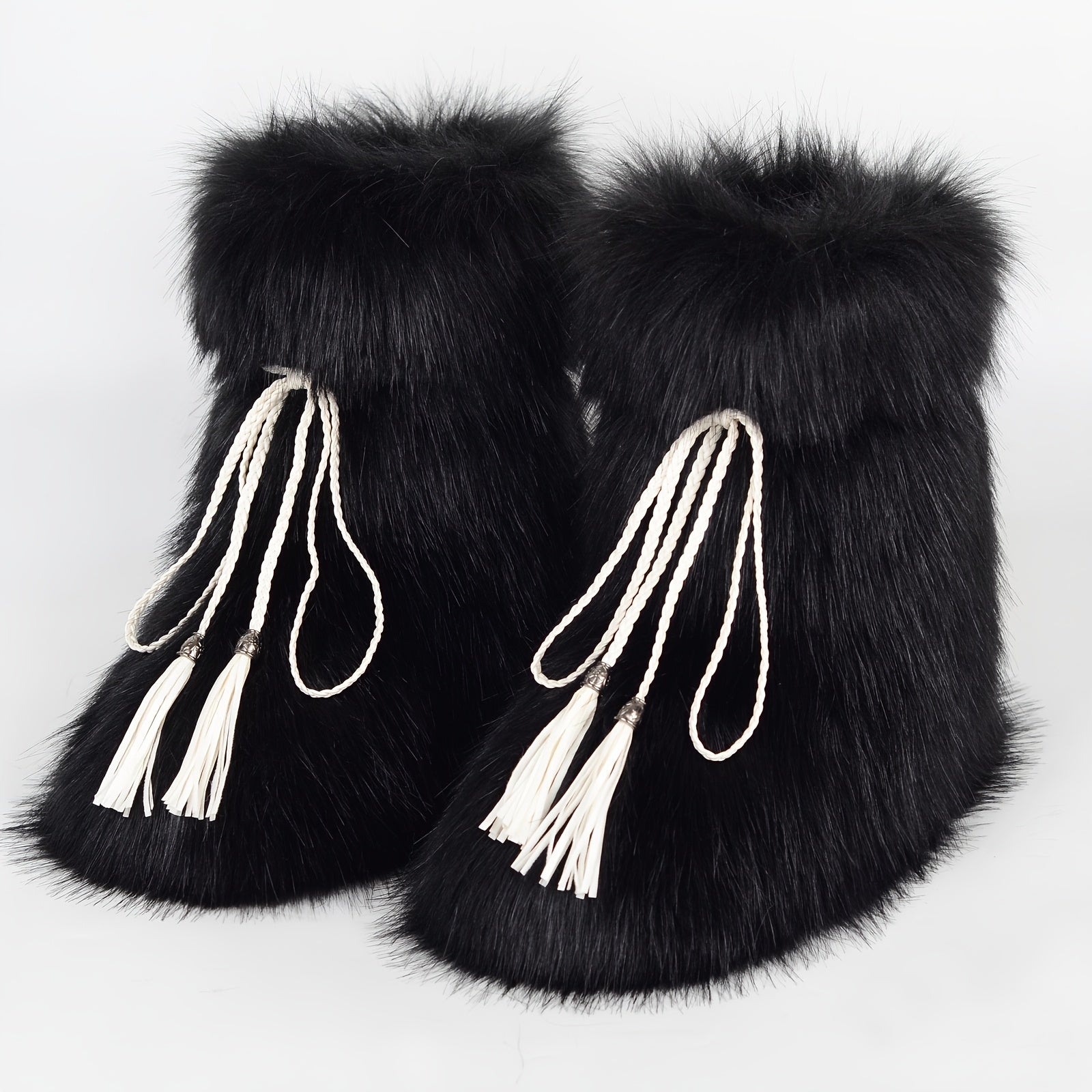 Women Plush Fur Ankle Boots Winter Fluffy Chunky Heel Snow