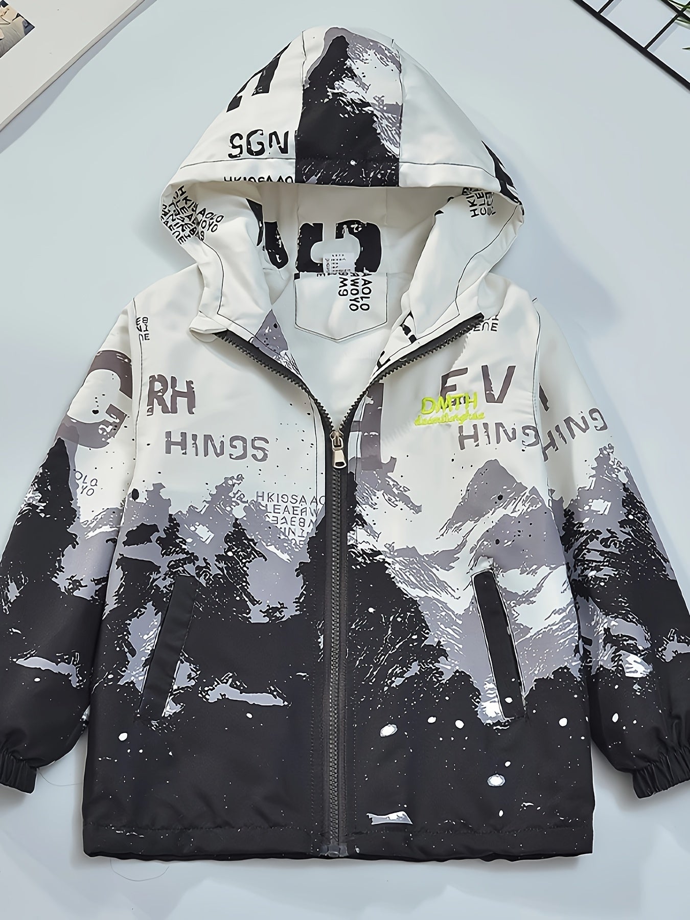 Boys Hooded Windbreaker Jacket Spring Fall Casual Cartoon Print Polyester Loose Fit