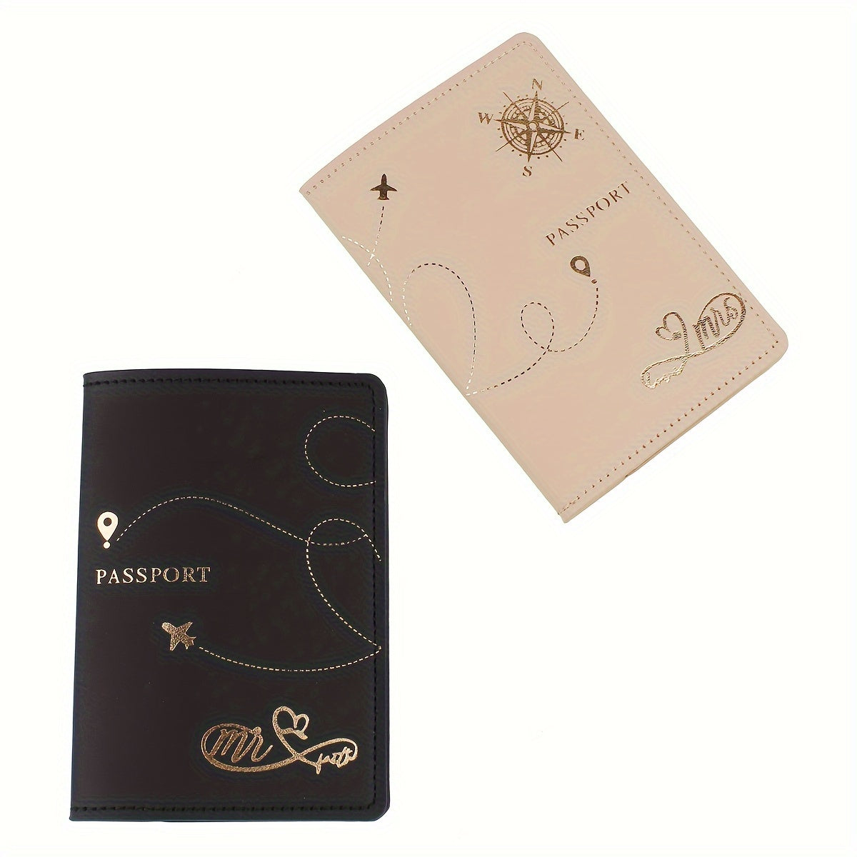 2pcs Travel Passport Holders for Couples Faux Leather Stain Resistant Lightweight Honeymoon