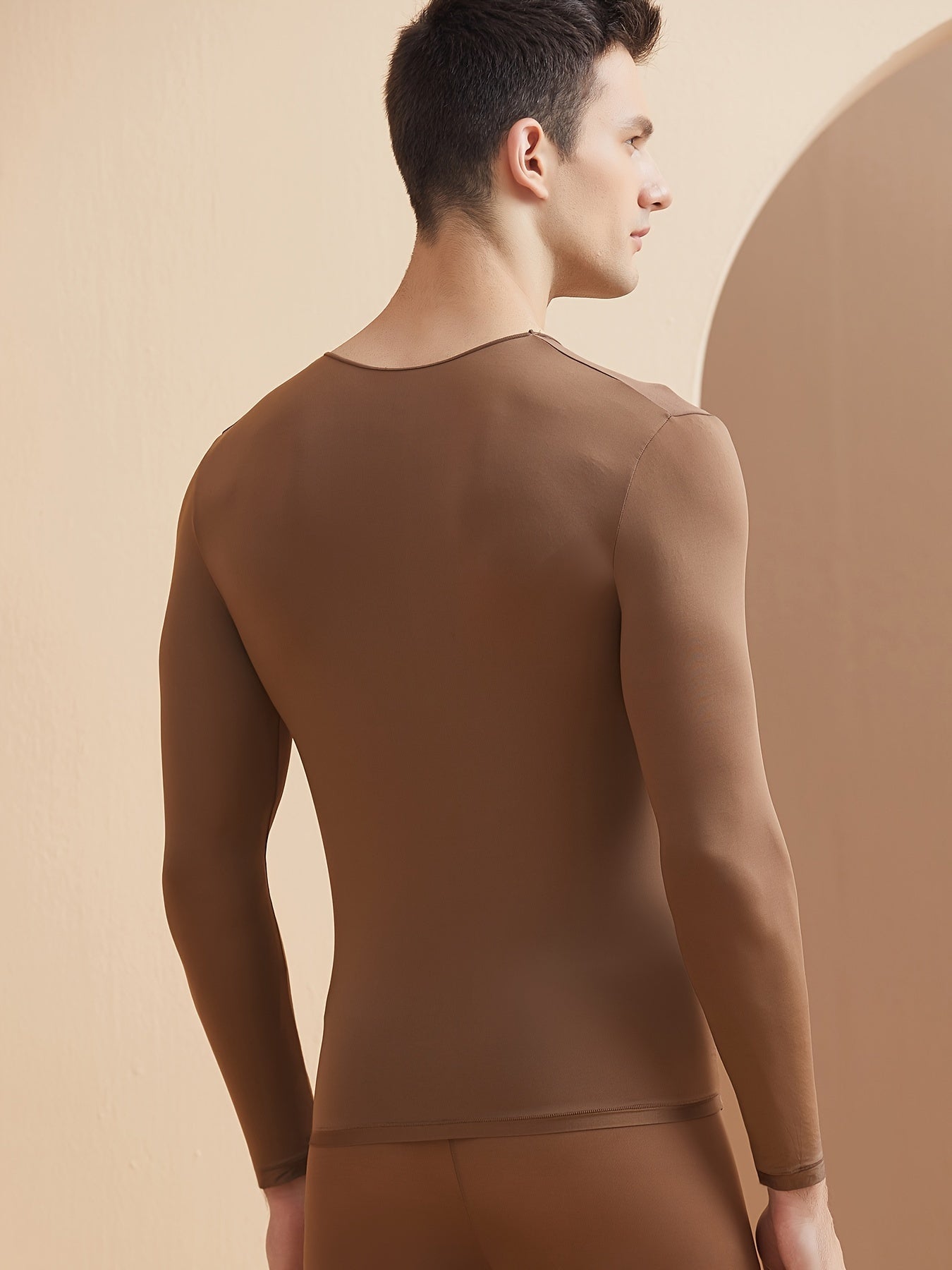 Men's Thermal Top Slim Fit Seamless Knit High Stretch Crew Neck for Fall Winter