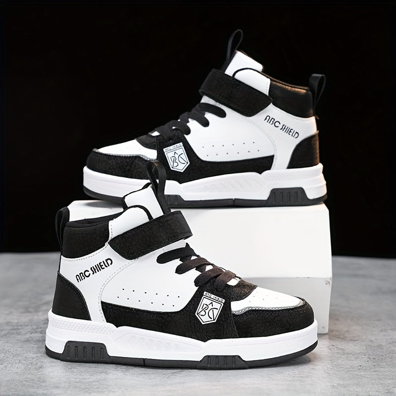 Kids High-Top Sneakers Fall Winter Casual Sports Shoes with Laces and Hook-and-Loop Fastener