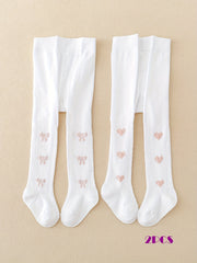Girls' Leggings Set with Bowknot Pattern for Spring and Fall Kids' Skinny Knit Fabric
