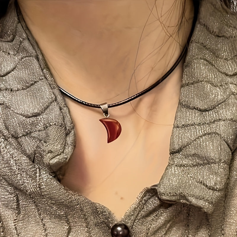 20 Retro Moon-Shaped Pendant Jewelry Making Kit with Black Leather Necklace Chains