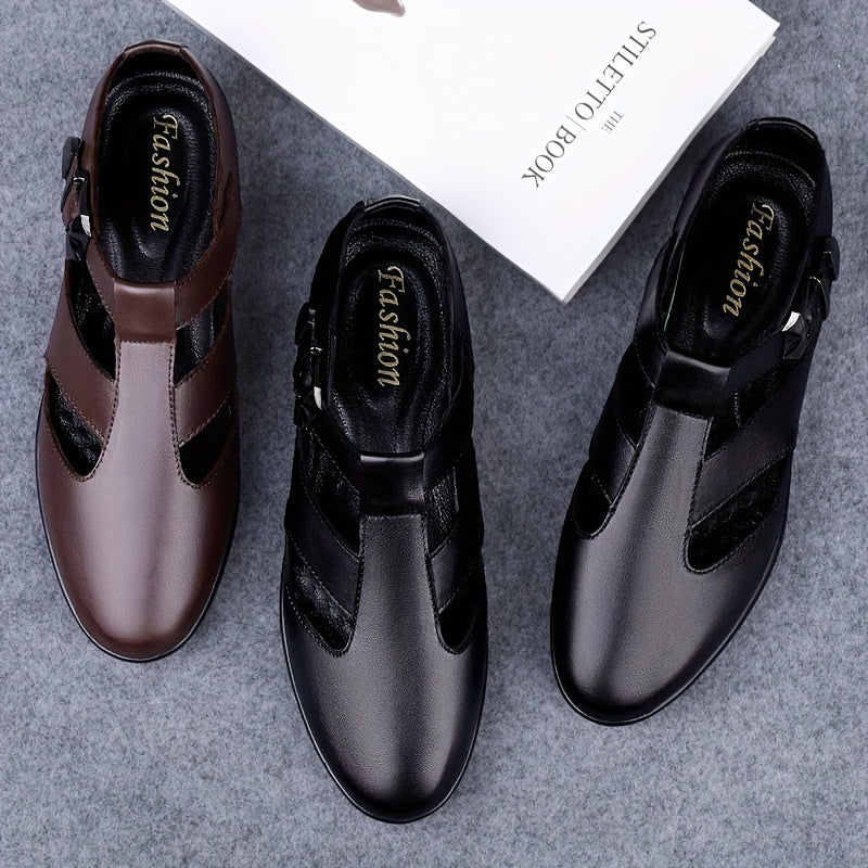 Erkaklar uchun nafas oladigan kesilgan sandallar, moslashtiriladigan tasmali qopqoq va yumshoq taglik bilan qulaylik uchun, qora rangda tasodifiy yozgi/kuzgi kiyimlar uchun mukammal.