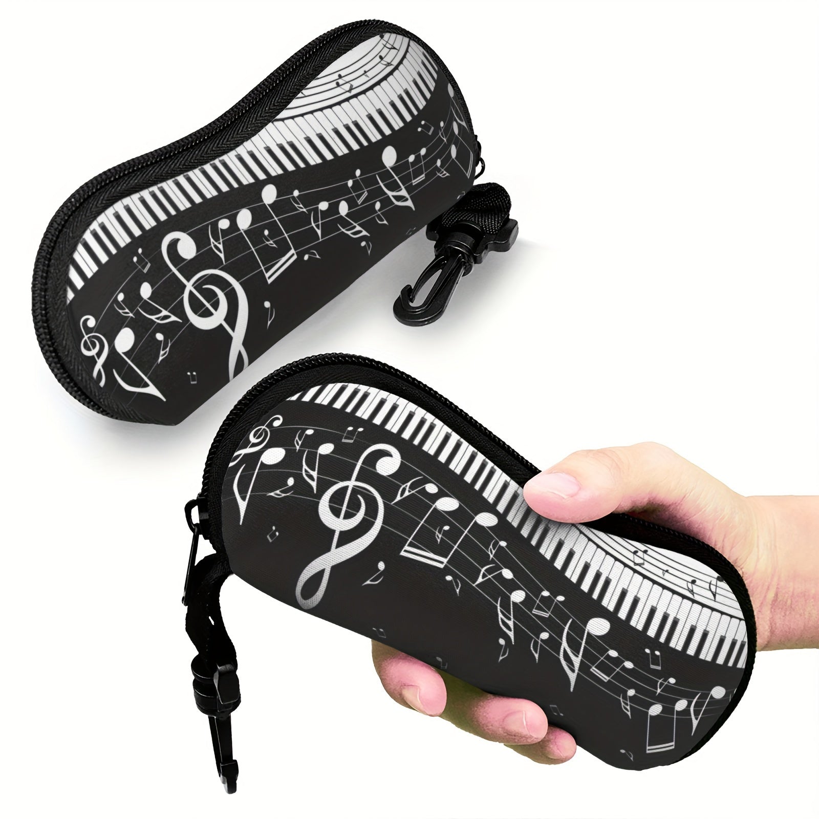 Neoprene Glasses Case with Music Notes Pattern and Key Chain
