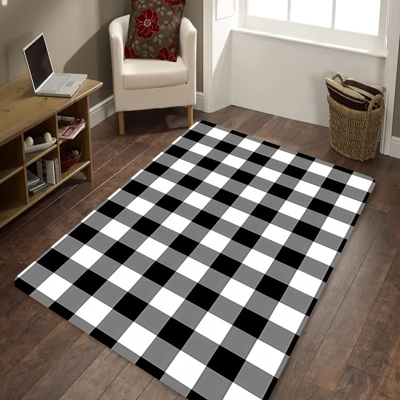 Black and White Buffalo Plaid Rug 8mm Thick Easy to Clean for Living Room Bedroom Bathroom