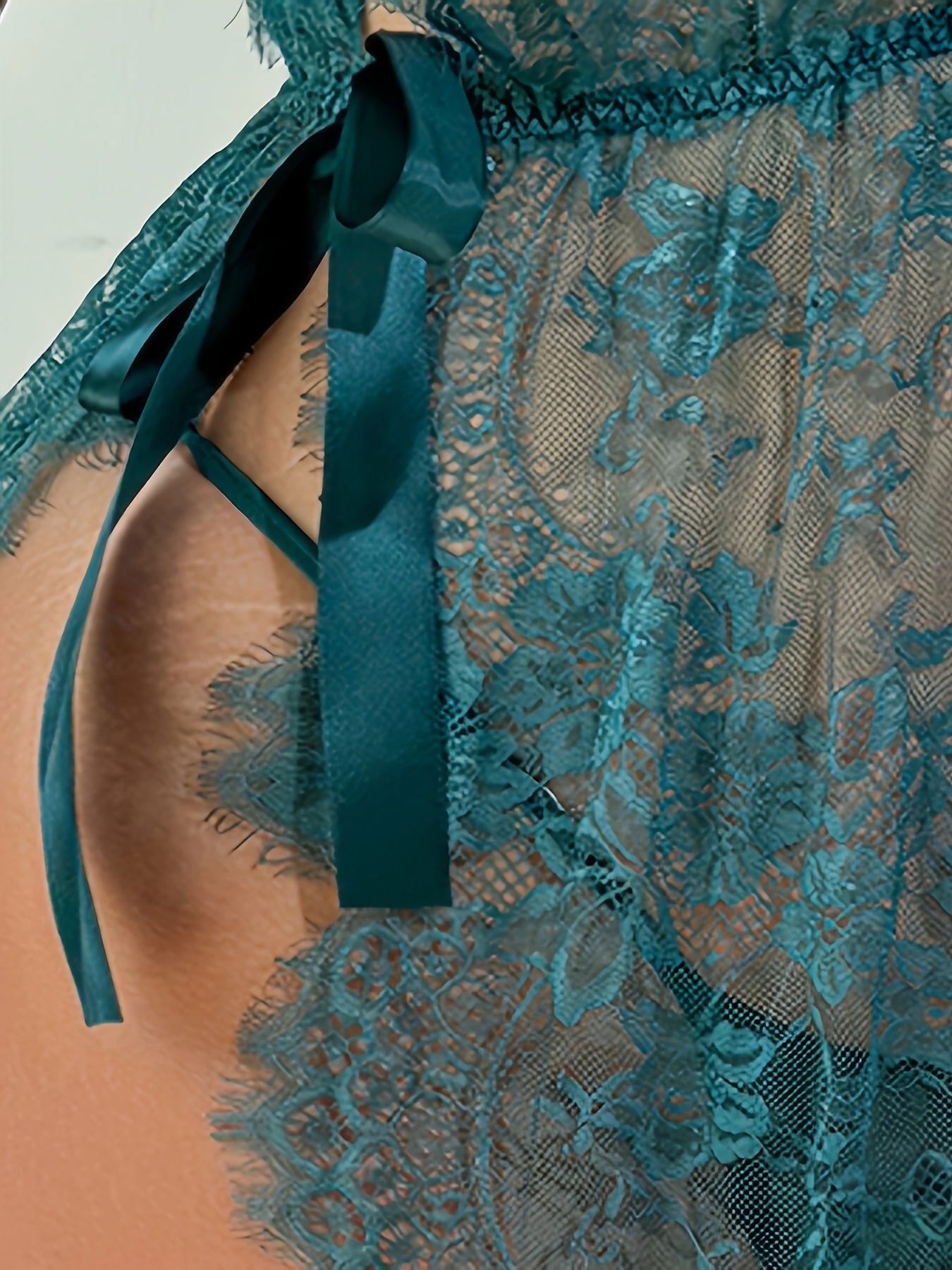 Plus Size Lingerie Set Deep V-Neck Lace Sleep Dress with Sheer Maxi Skirt