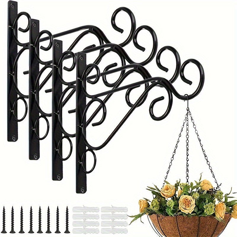 Set of 4 Heavy Duty Metal Wall Mount Brackets for Garden Decor Black