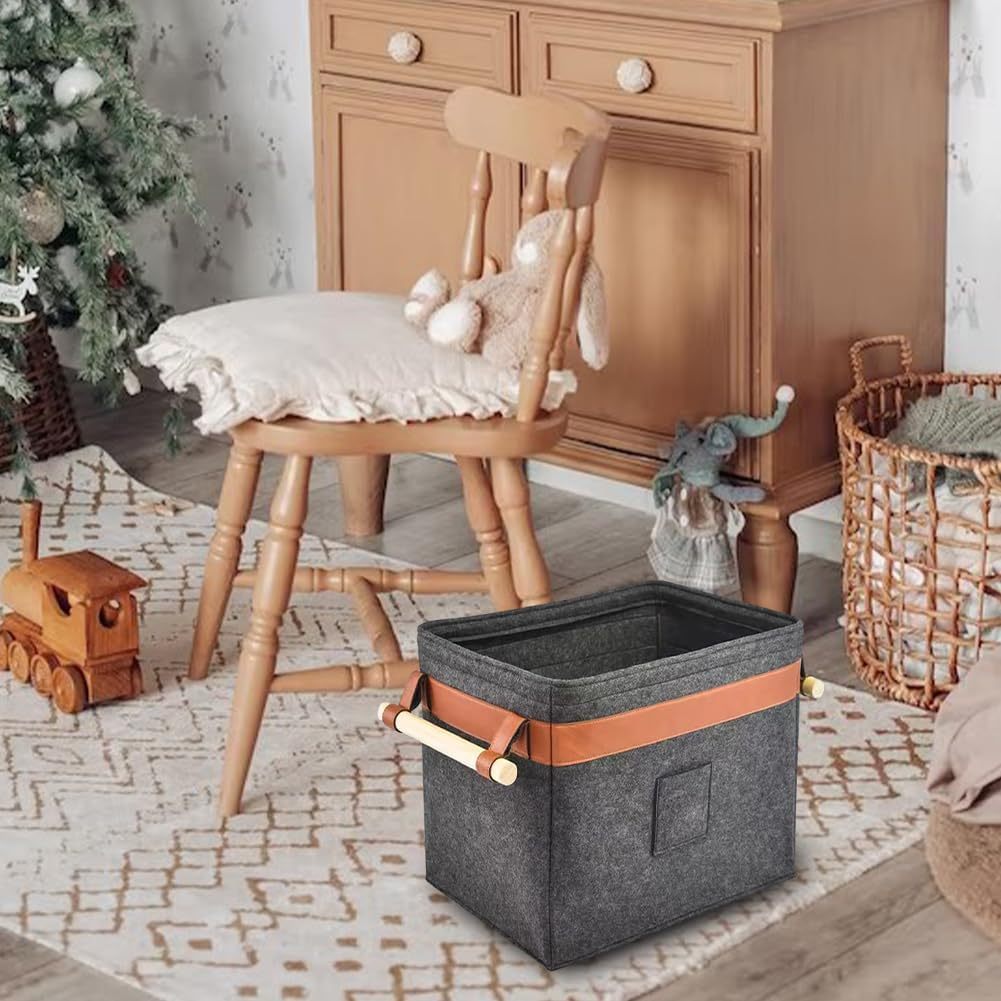 Extra Thick Felt Firewood Carrier Basket with Reinforced Handle, Foldable Storage Bag