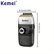 Kemei KM-2026 Qayta to'ldiriladigan simsiz soqol olish mashinasi erkaklar uchun LCD displey bilan, ikki xil qirqish boshli, USB orqali zaryadlash, 60+ daqiqa ishlash va aksessuarlar (Oq kabel, qora quti)