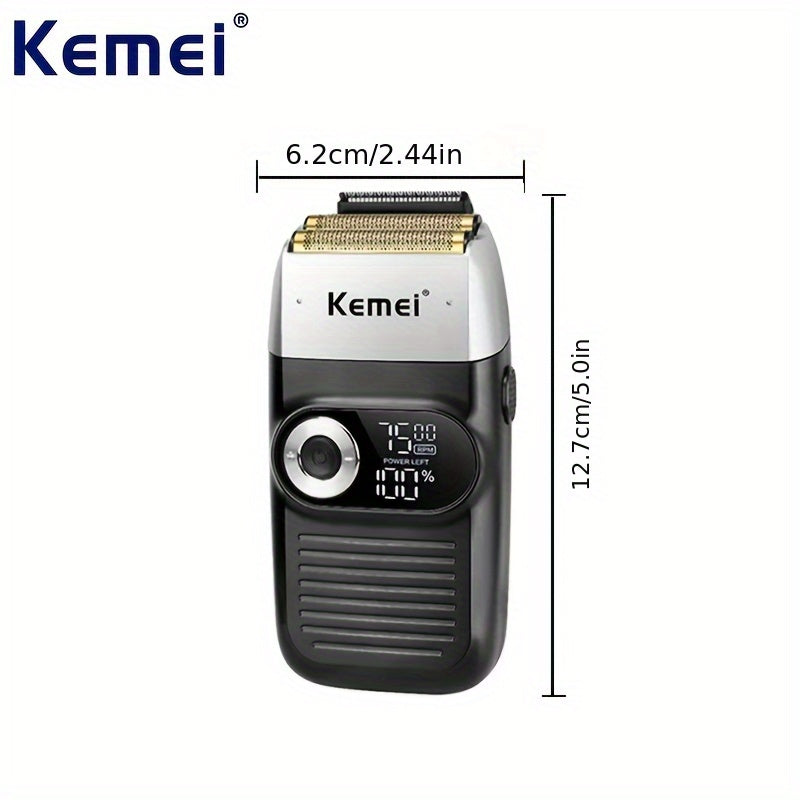 Kemei KM-2026 Qayta to'ldiriladigan simsiz soqol olish mashinasi erkaklar uchun LCD displey bilan, ikki xil qirqish boshli, USB orqali zaryadlash, 60+ daqiqa ishlash va aksessuarlar (Oq kabel, qora quti)