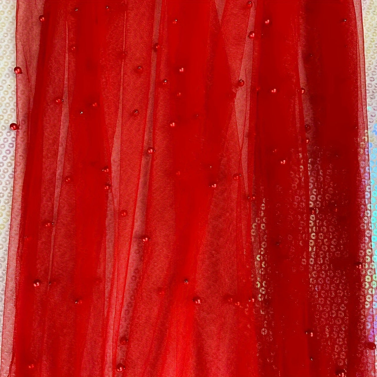 Camino de mesa de tul con perlas para bodas y fiestas, 72 pulgadas