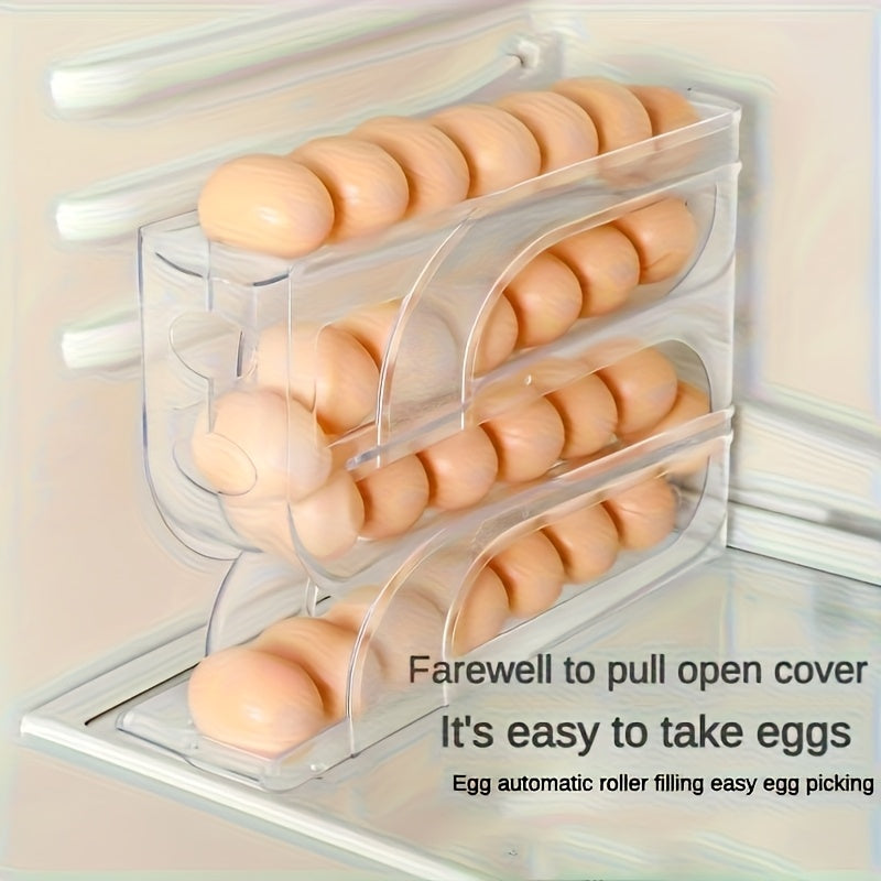 Egg Dispenser 3-Tier Sliding Shatterproof Holder for Fridge and Countertop