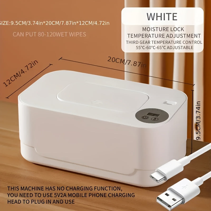 Portable USB Wet Wipe Warmer with Large Capacity Tissue Dispenser for Travel and Home