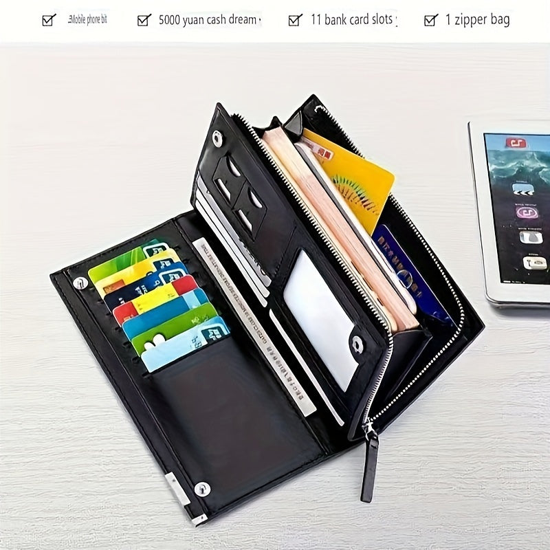 Men's Large Capacity Wallet with Phone Card License Holder PU Solid Black