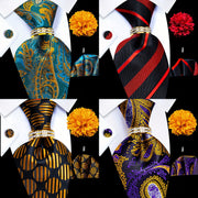 Men's Formal Tie Set with Pocket Square Cufflinks Tie Clip Lapel Pin and Ring for Weddings and Occasions