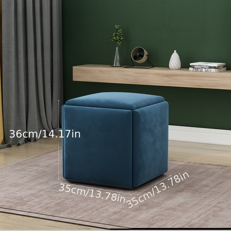 Shimoliy uslubidagi ottoman, yashirin metall ramkali, rang-barang qoplamada 5-in-1 modulli stul, turli muhitlar uchun mukammal - sariq/kulrang/ko'k/yashil va boshqalar.