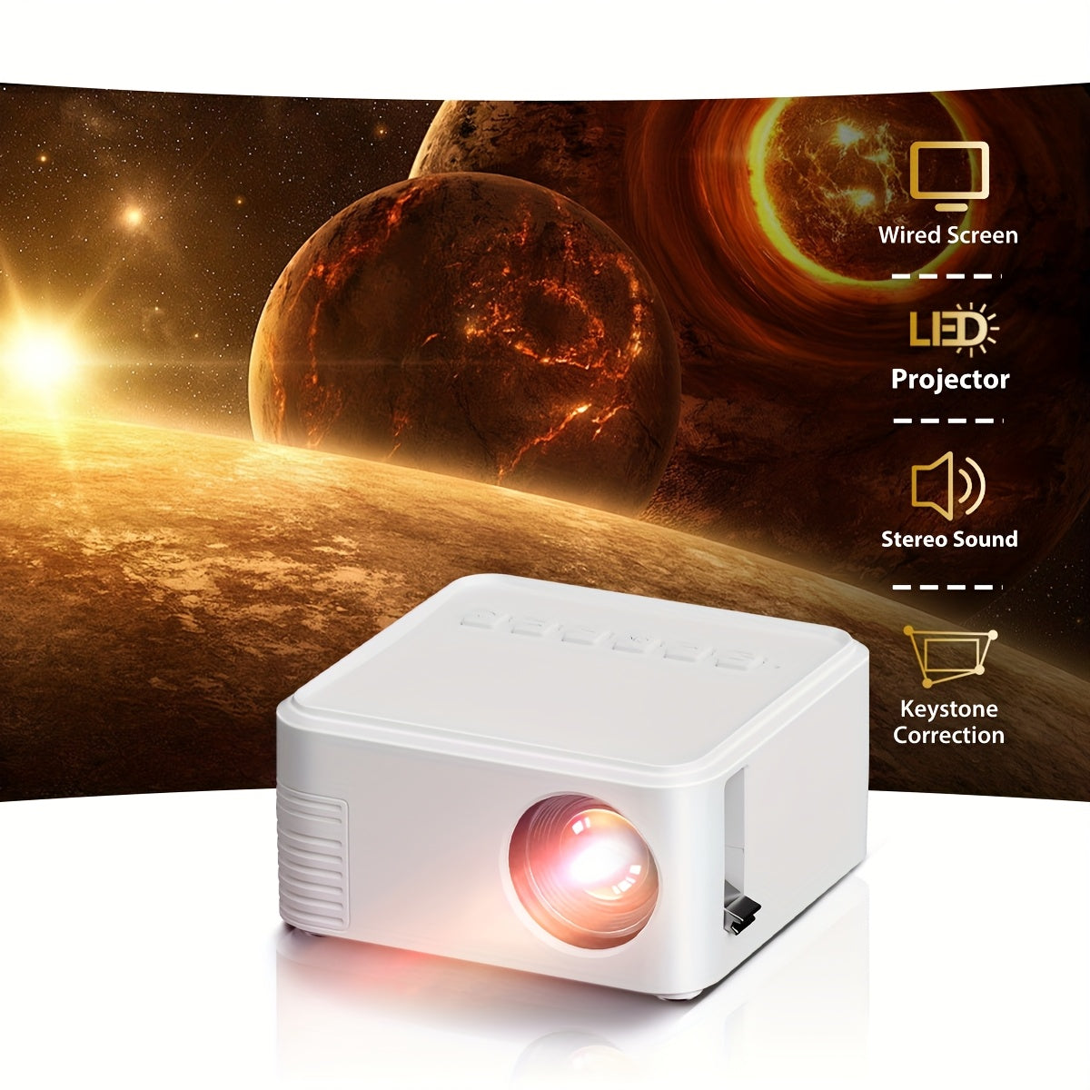 Uy kinoteatri uchun portativ aqlli HD proyektor, 1080P qo'llab-quvvatlash, sozlanadigan 180° proektsiya