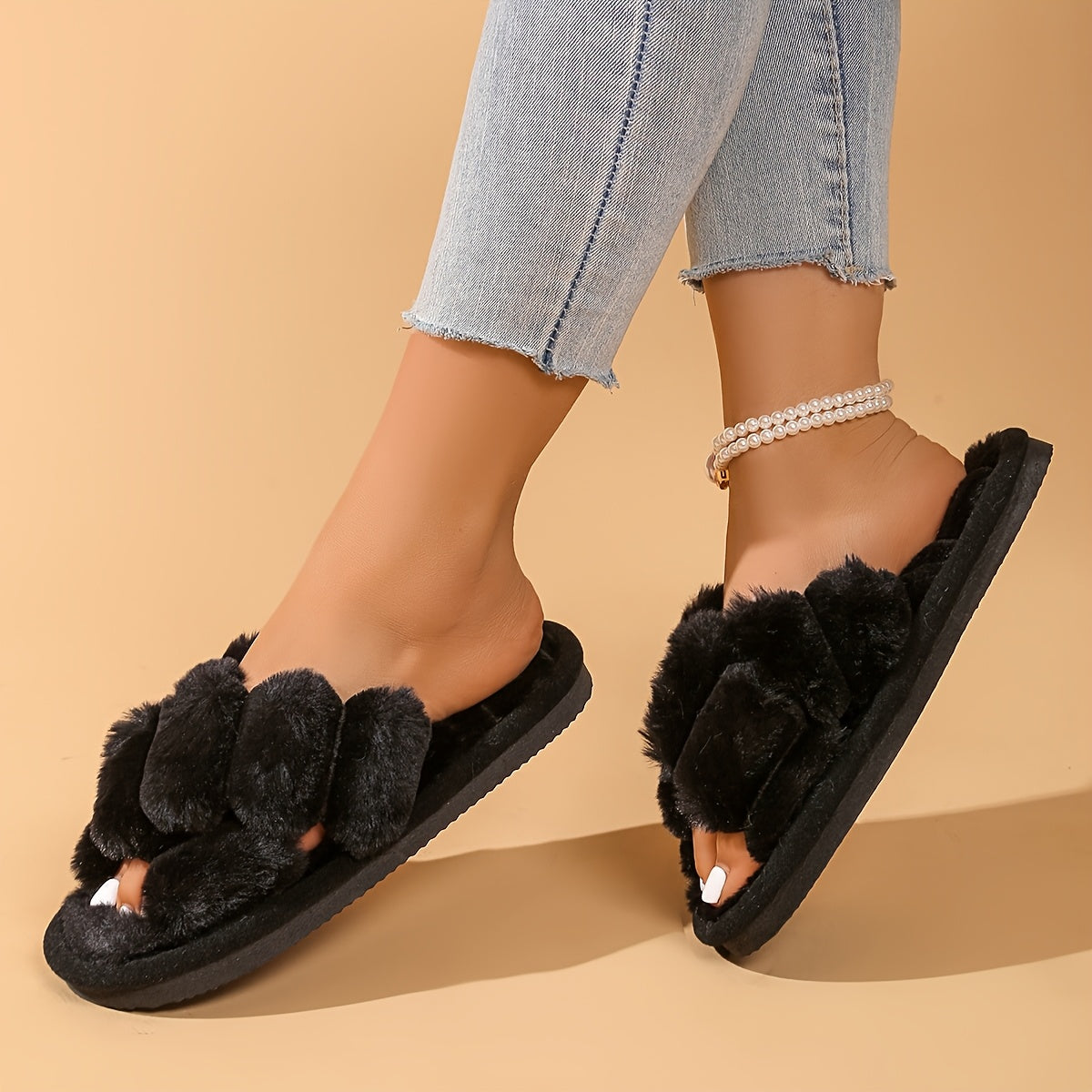 Women's Plush Slippers Indoor Outdoor Non-Slip Wear-Resistant Comfortable Shoes