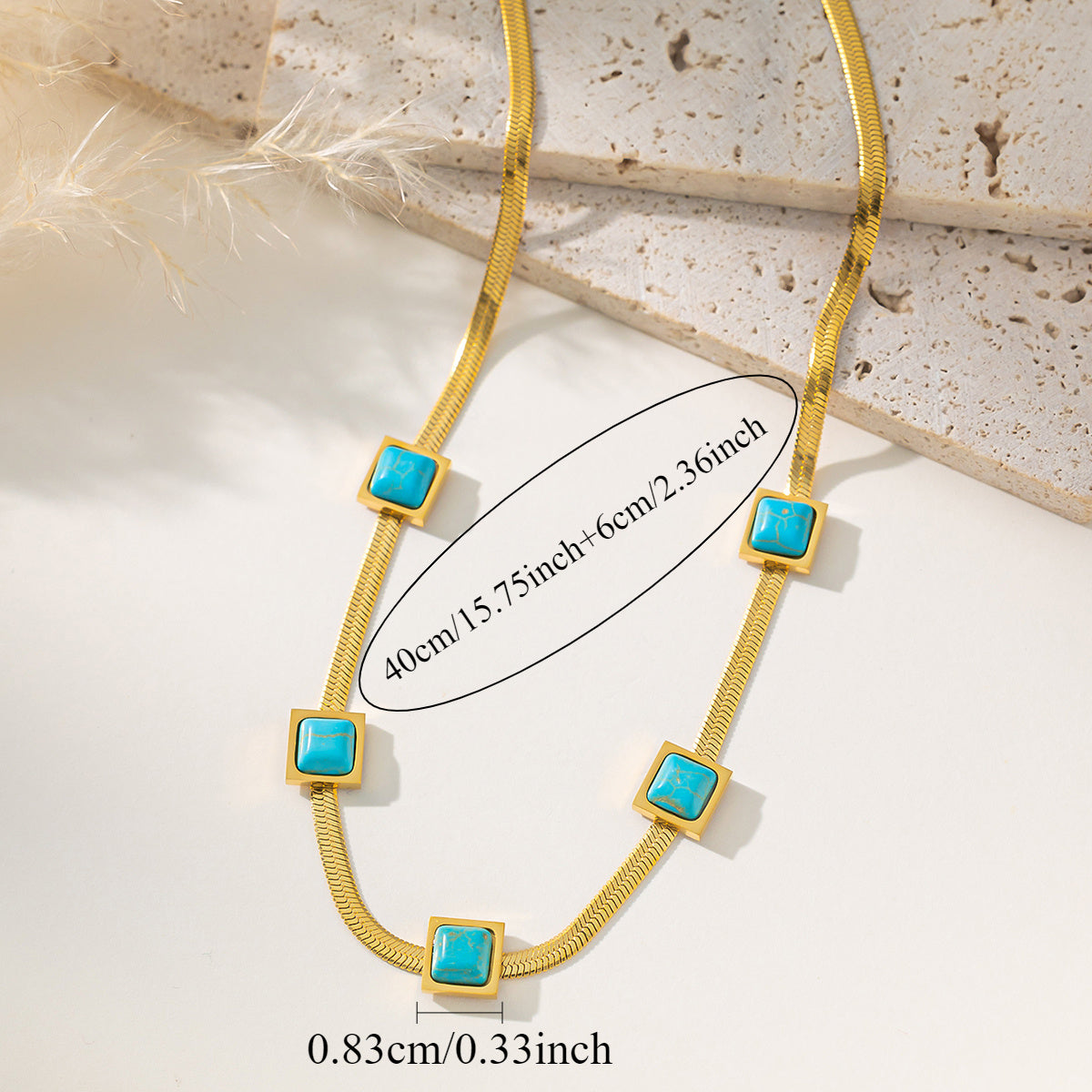 Gold Plated Square Pendant Necklace with Synthetic Turquoise for Women
