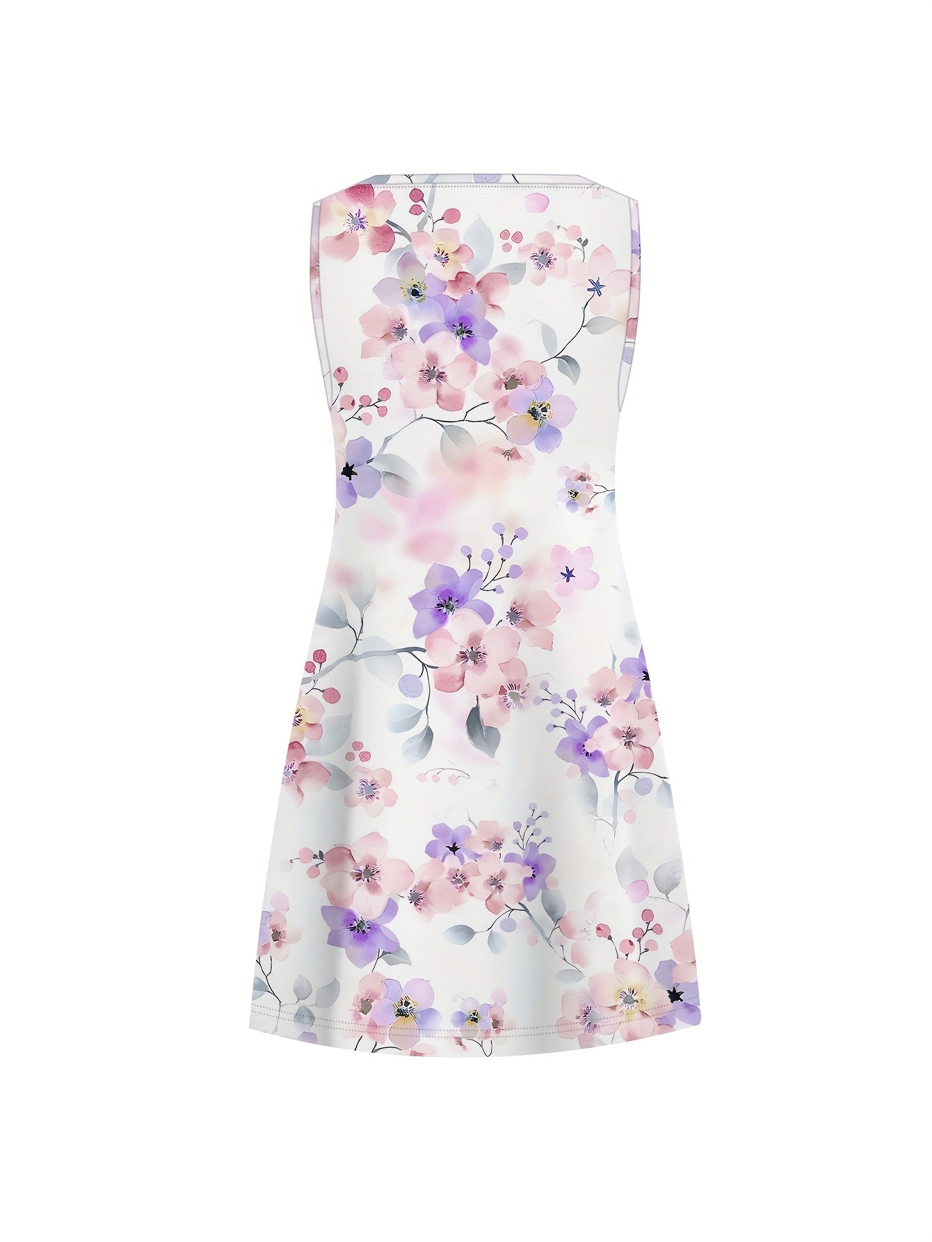 Women's Plus Size Floral Sleeveless Summer Dress Lightweight Breathable Pink Purple