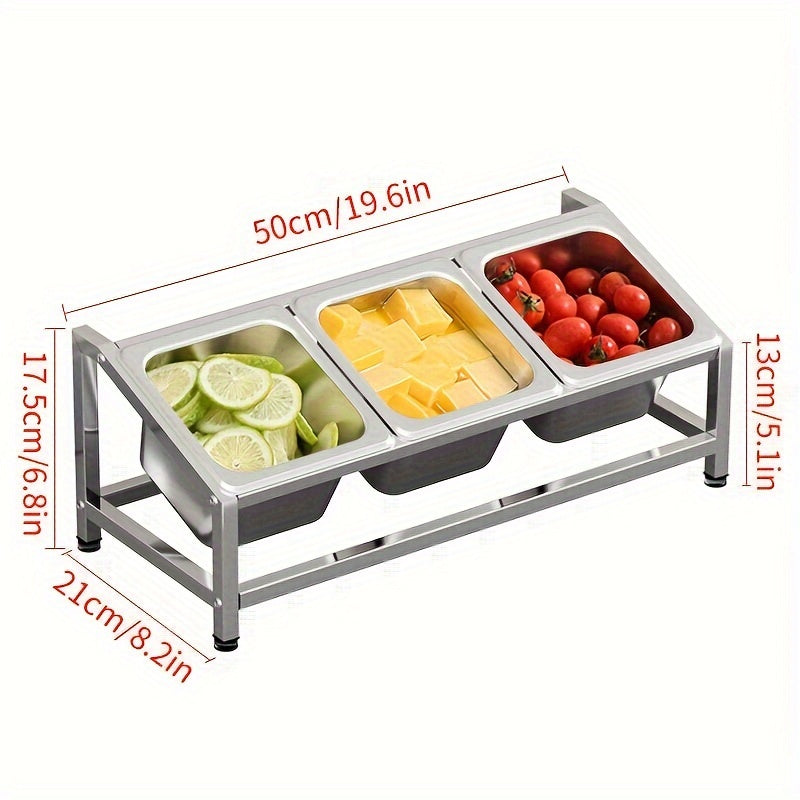 3-Compartment Stainless Steel Spice Organizer with Condiment Containers for Kitchen and Restaurant
