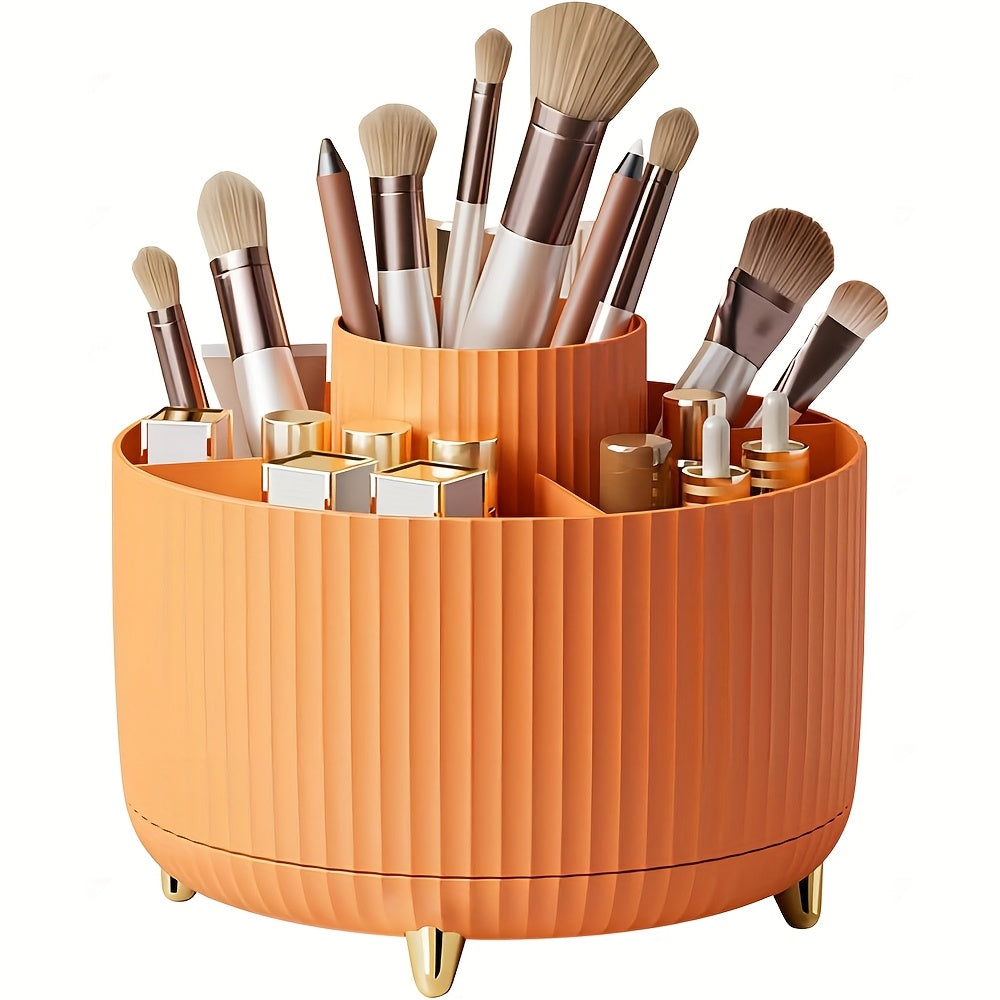 360° Rotating Makeup Organizer with 5 Compartments Plastic Storage Box for Brushes Lipsticks and Skincare