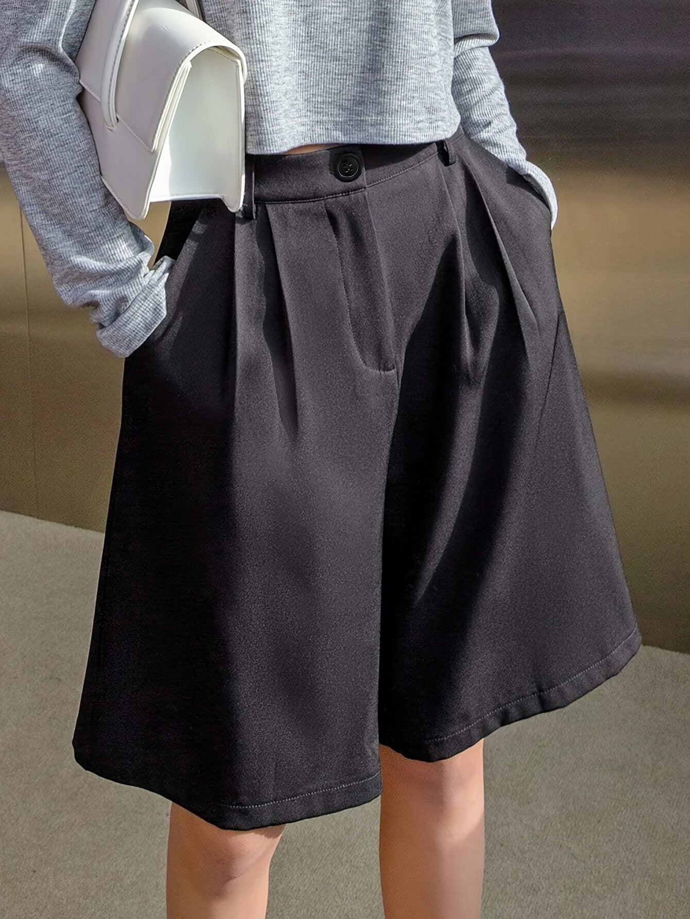 Plus Size Women's Bermuda Shorts Solid Polyester Casual Pockets