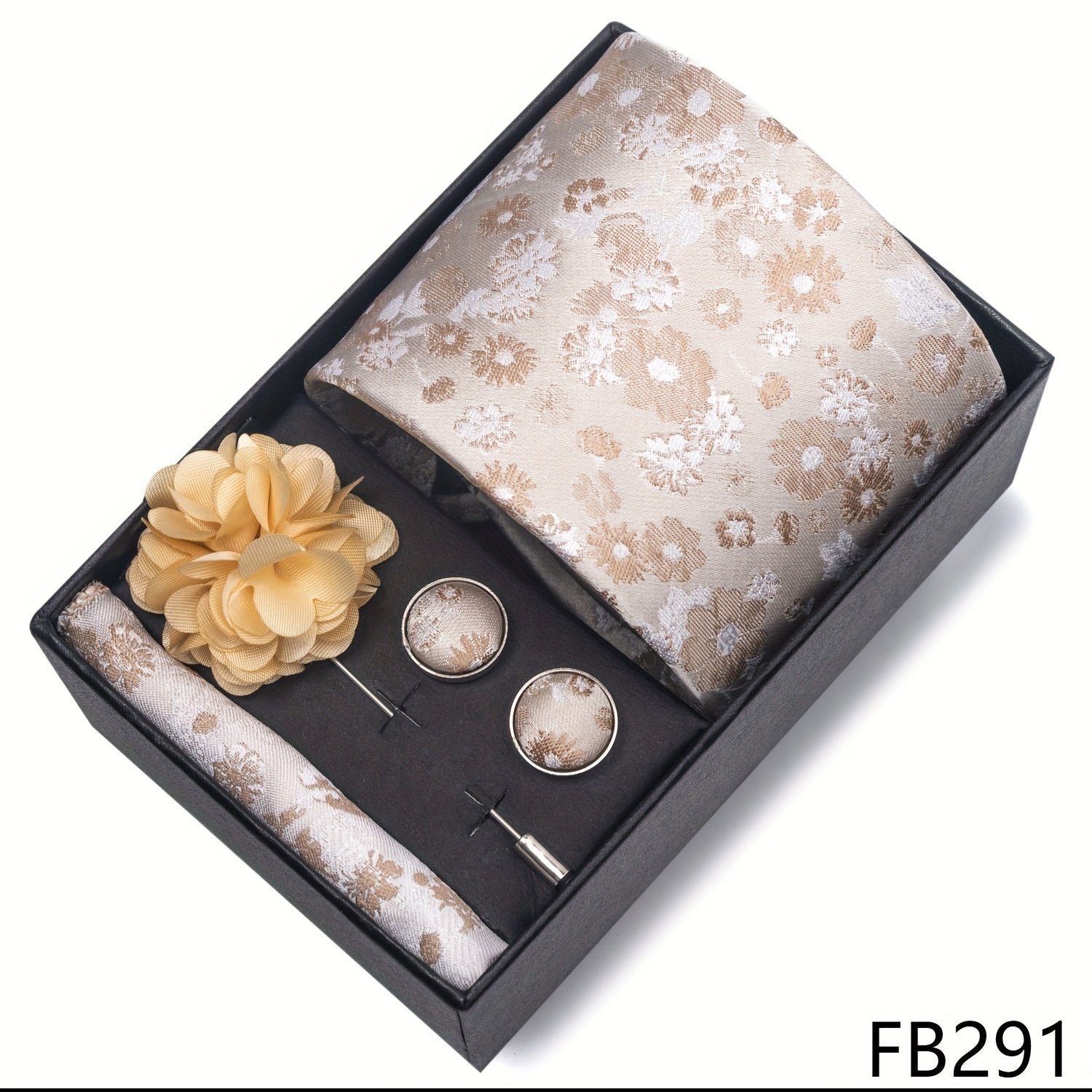 Men's Fashion Tie Set with Striped and Paisley Neckties, Pocket Square, Cufflinks, Lapel Pin in Gift Box for Business and Weddings