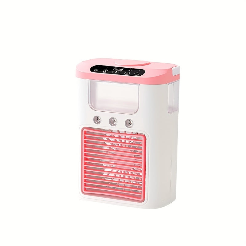 Portable USB Desktop Fan Air Cooler with 3 Speeds, 3 Mist Levels, 7 LED Lights, Rechargeable 1200mAh Battery