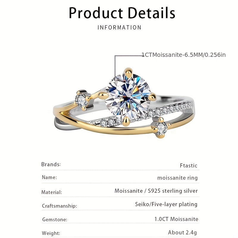 1 Karat Moissanite uzuk 925 Sterling Silverda, bir nechta ranglarda mavjud, sertifikat va sovg'a qutisi bilan yuqori sifatli zargarlik buyumlari, og'irligi 2.4g/0.08oz