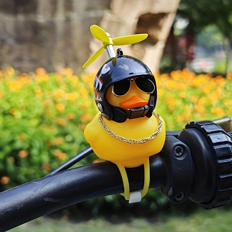 Kids PVC Rubber Duck Helmet Handlebar Toy with Propeller and Glasses