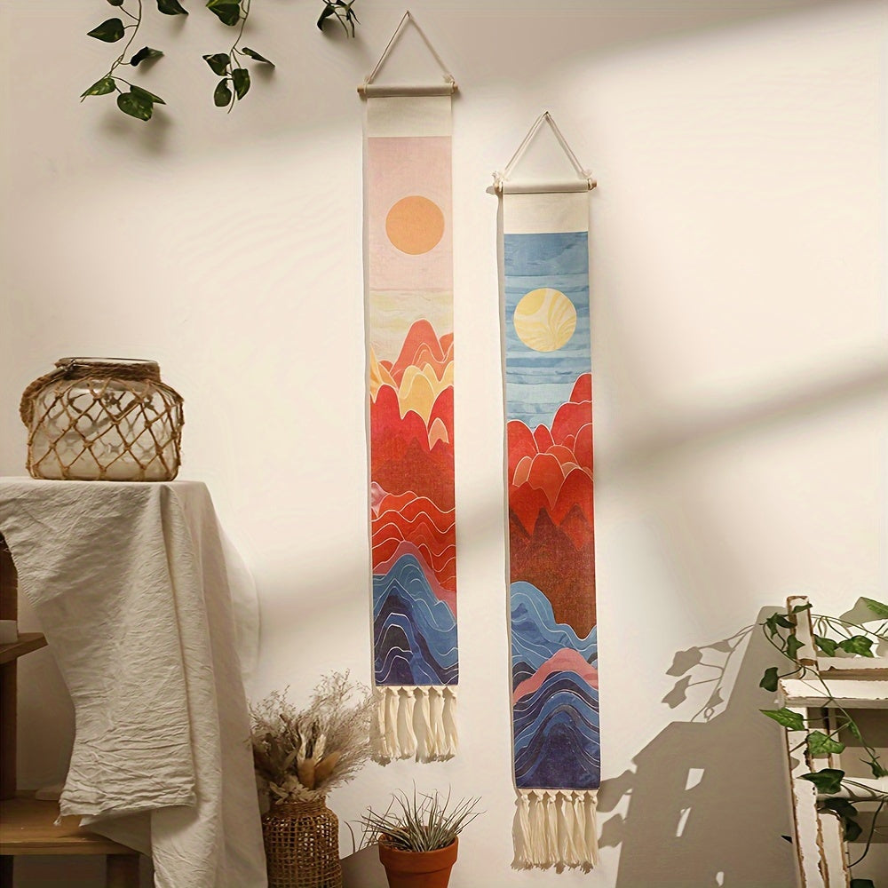 Bohemian Style Wall Hanging Tapestry with Fringe for Living Room Bedroom Bathroom