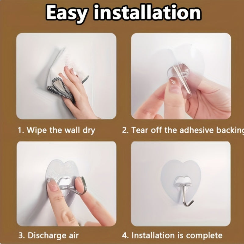 10-штук тяжелых прозрачных пластиковых крючков с клеевым основанием в форме сердца для крепления на стену, для кухни и ванной