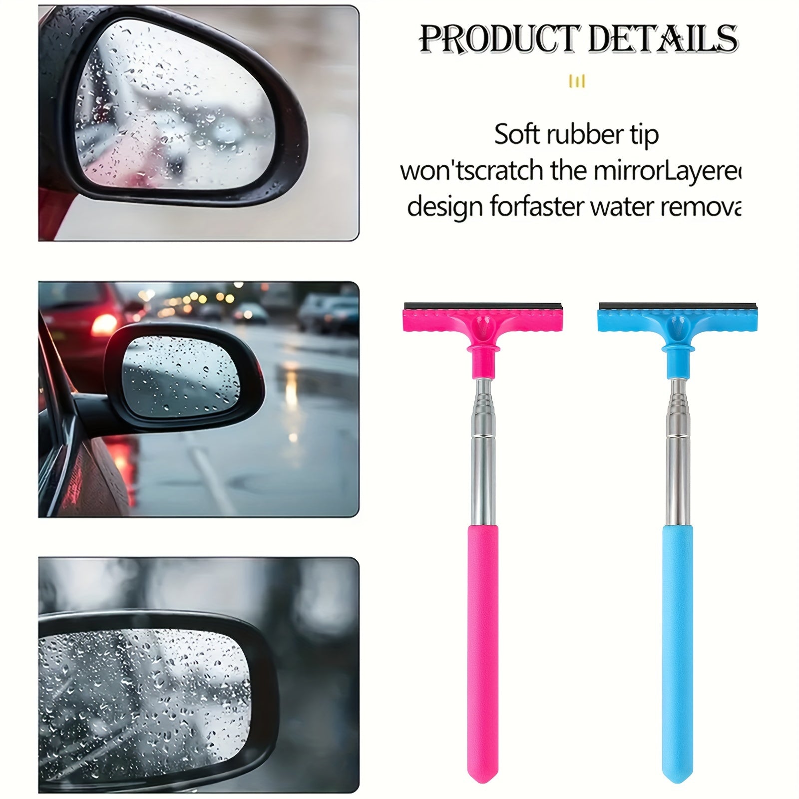 Portable Car Window Cleaner with Sponge Tip, Extendable Metal Handle