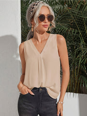 Женская майка без рукавов с V-образным вырезом для полных женщин, повседневная, однотонная, лето и весна