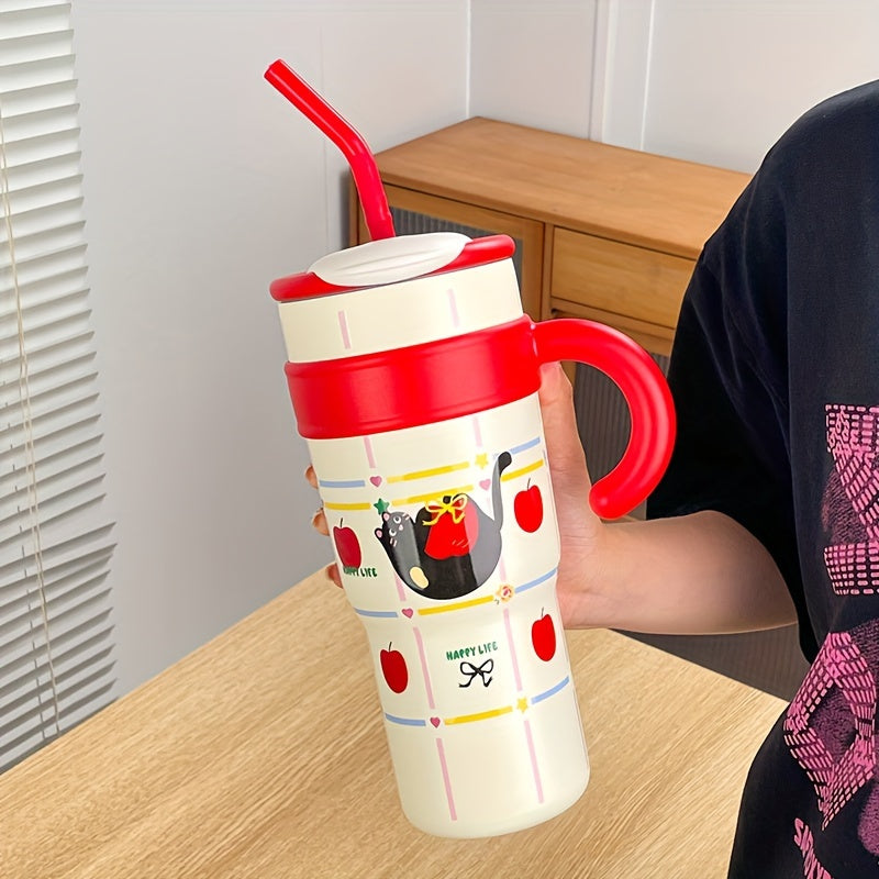 Stainless Steel Travel Mug for Hot Cold Drinks with Handle and Straw