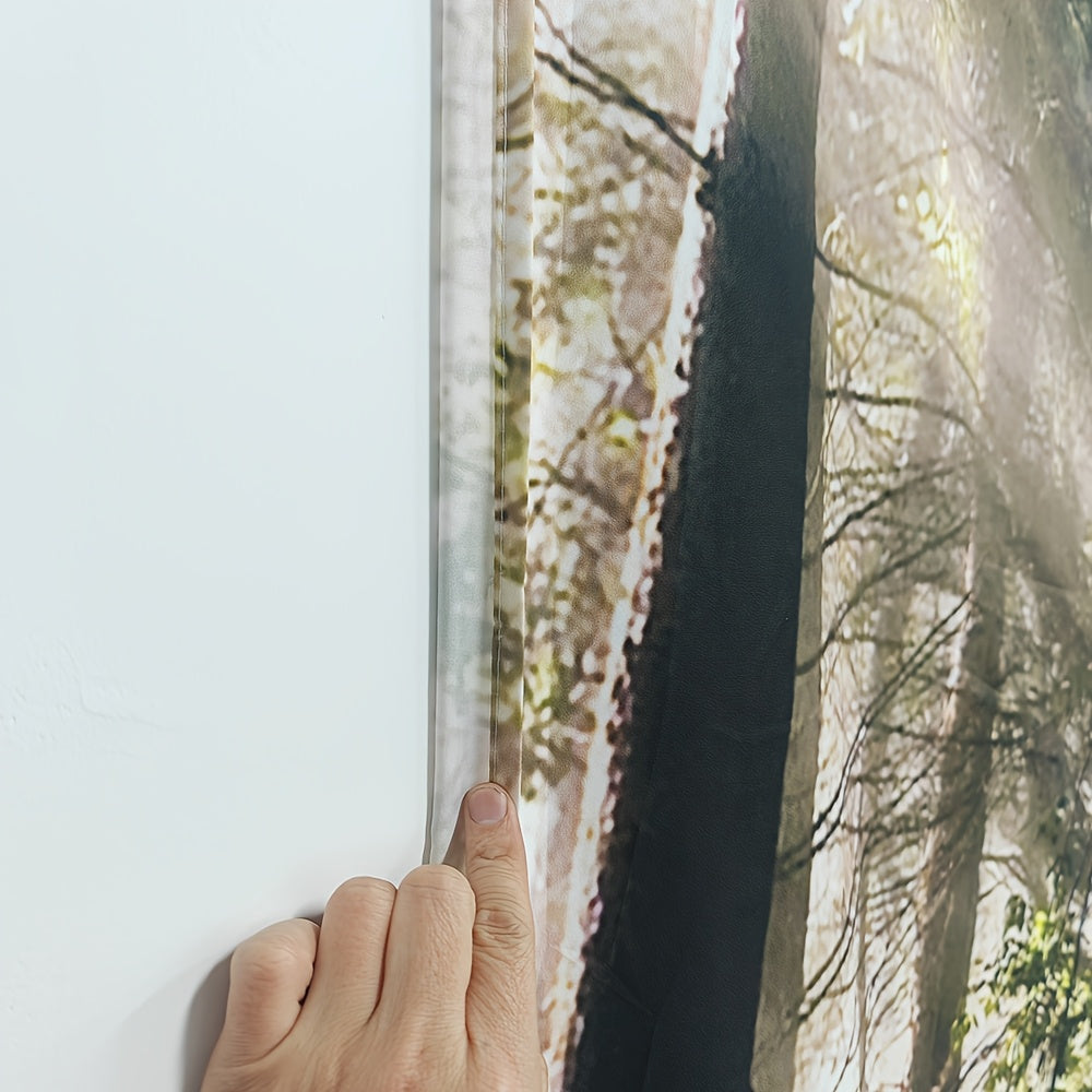 Sizning ichki yotoqxonangiz uchun 6 juft o'rnatish to'plami bilan birga keladigan, chiziqli naqshga ega bo'lgan, cho'zilgan polyesterdan tayyorlangan super katta o'rmon manzarasi fon bezak.