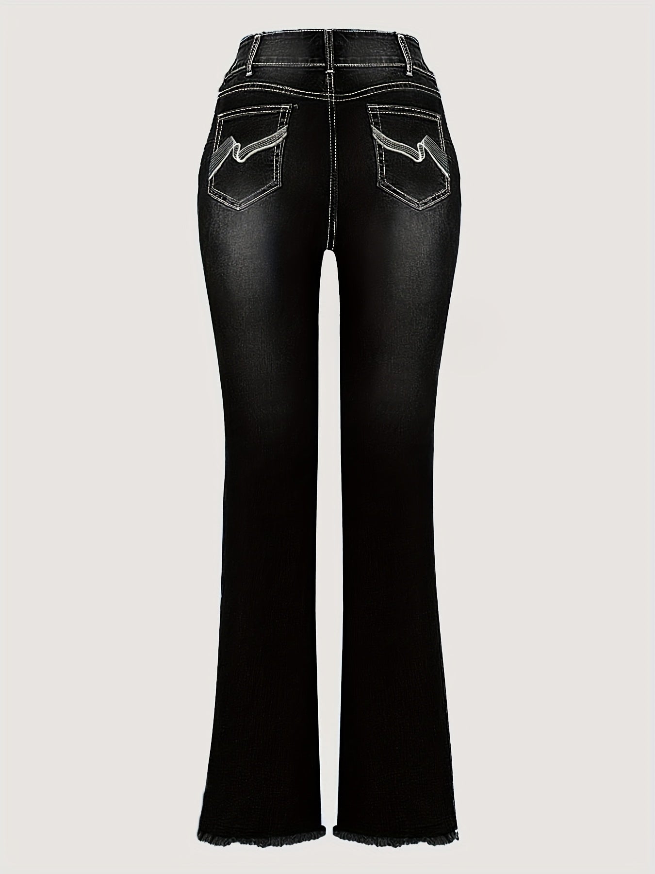 Women's Plus Size Black Embroidered Stretch Bootcut Jeans High Waist Casual