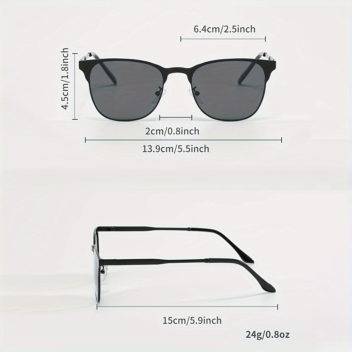 Men's Ultra-Light Square Stainless Steel Glasses with Polarized Lenses Vintage Style Wide Fit