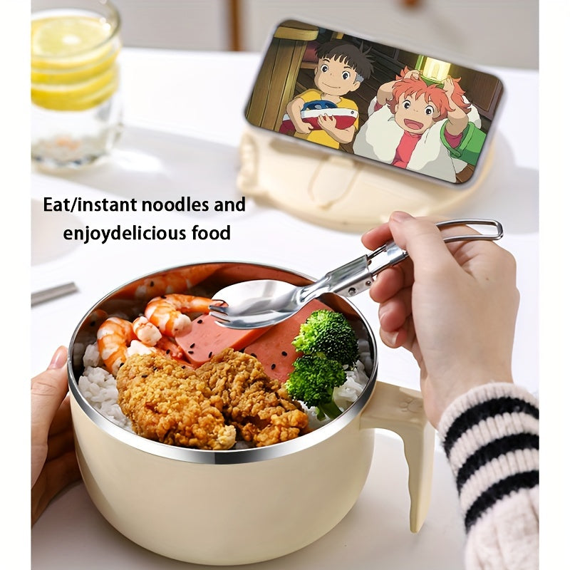 304 Stainless Steel Noodle Bowl with Lid Large Capacity Portable Tableware Anti-Scalding