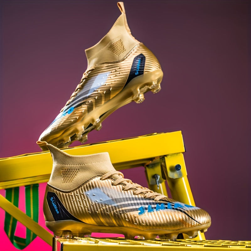 Bolalar uchun yuqori to'plar, uzun tishlar, sirpanmas dizayn, nafas oladigan PU yuqori qismi, TPU taglik va barcha sport mavsumlari uchun shoelace yopilishi.