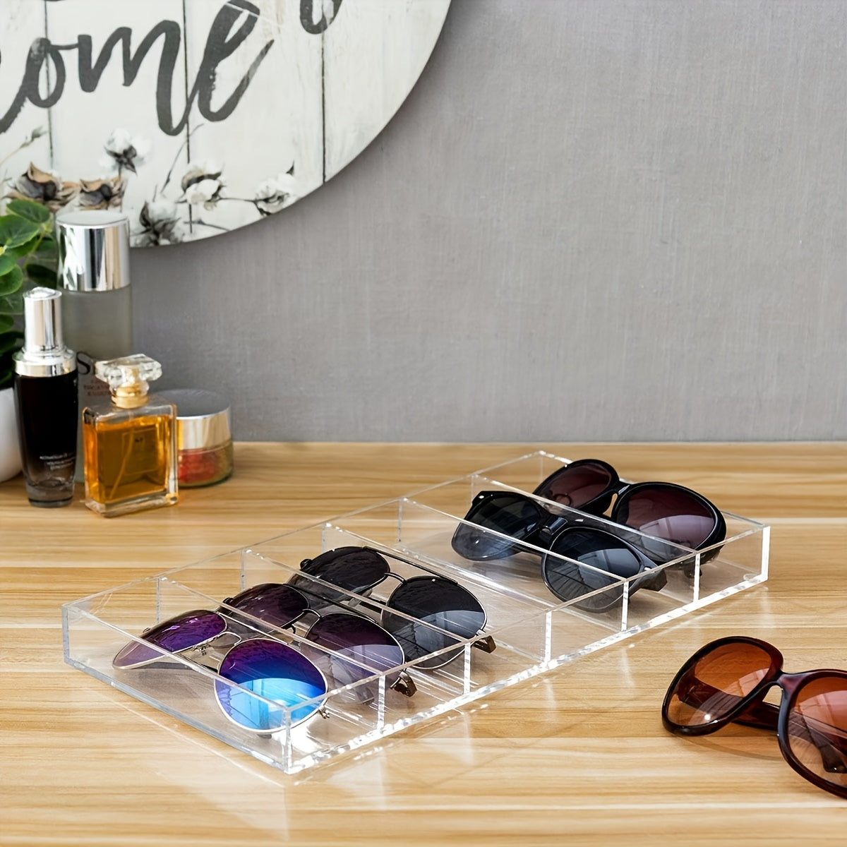 Organizador de gafas de acrílico para 6 pares de gafas, caja de almacenamiento para mujeres