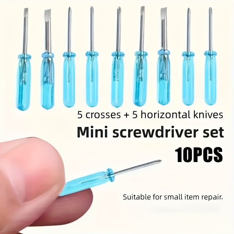 Set de 10 mini destornilladores azules para reparación y electrónica, cabeza cruzada de 2mm
