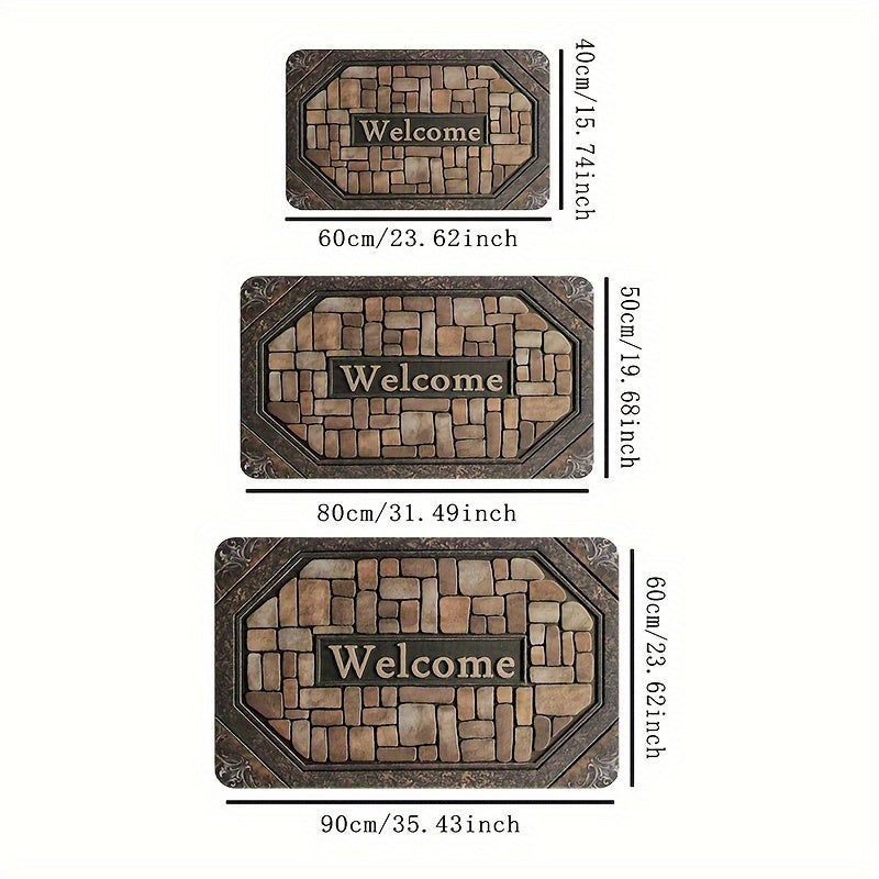 Polyester Welcome Doormat Non-Slip Rubber Backing Indoor Outdoor Rectangle Pebble Pattern