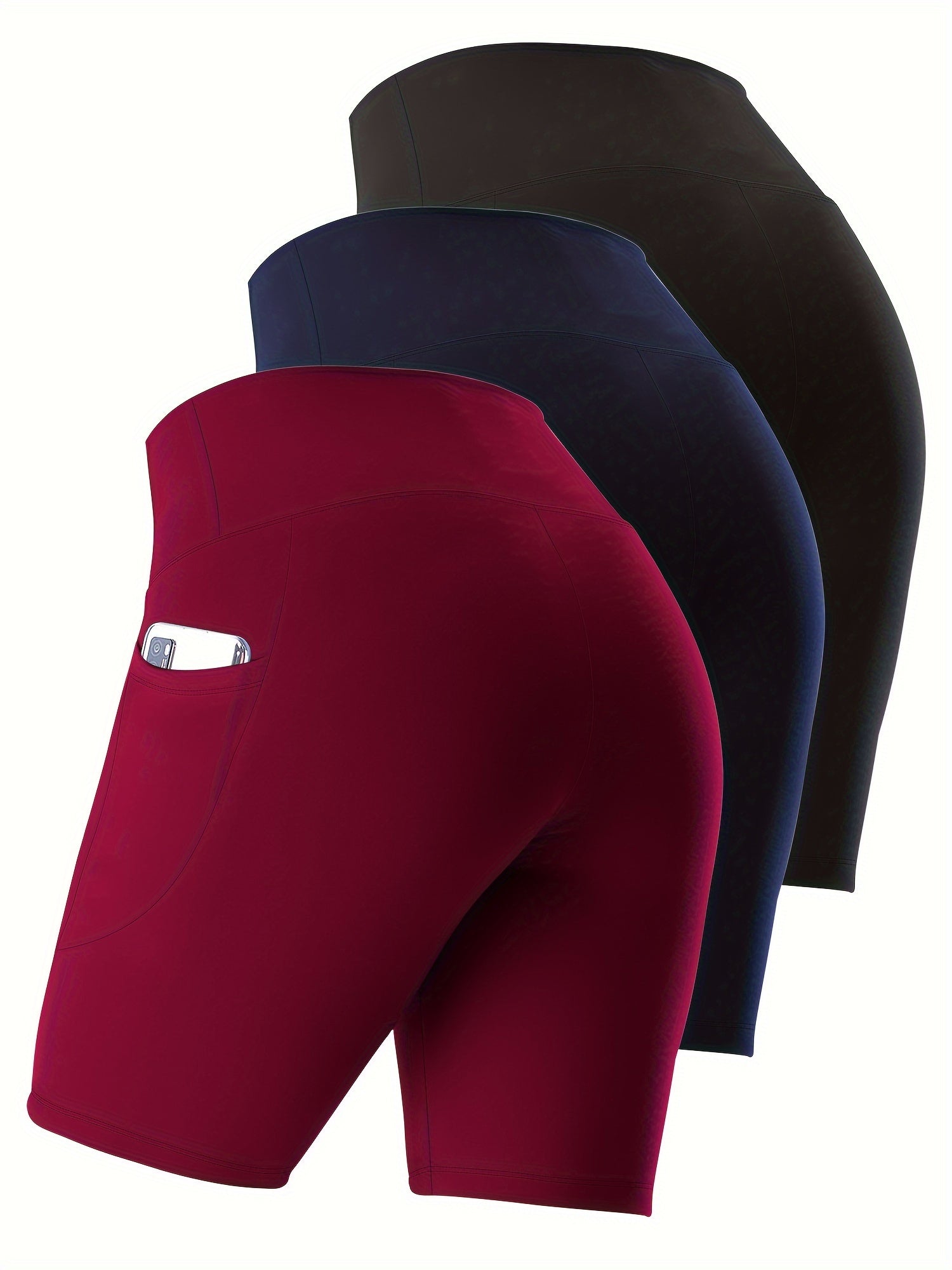 Pantalones de tiro alto con bolsillos en forma de media luna de 5 pulgadas, tamaño grande, pack de 3