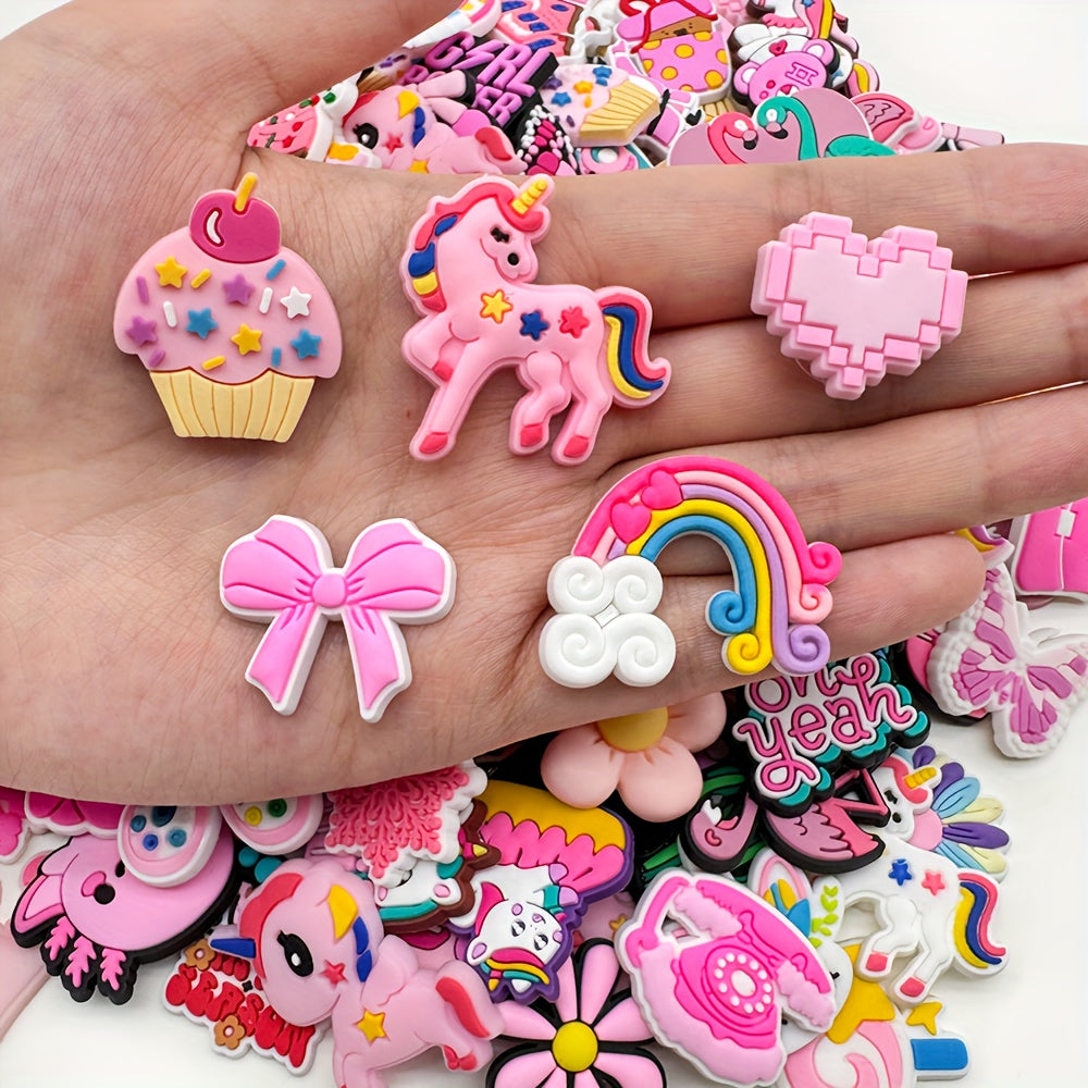 Pink Cartoon Shoe Charms for Girls PVC Animal Heart Shoe Accessories