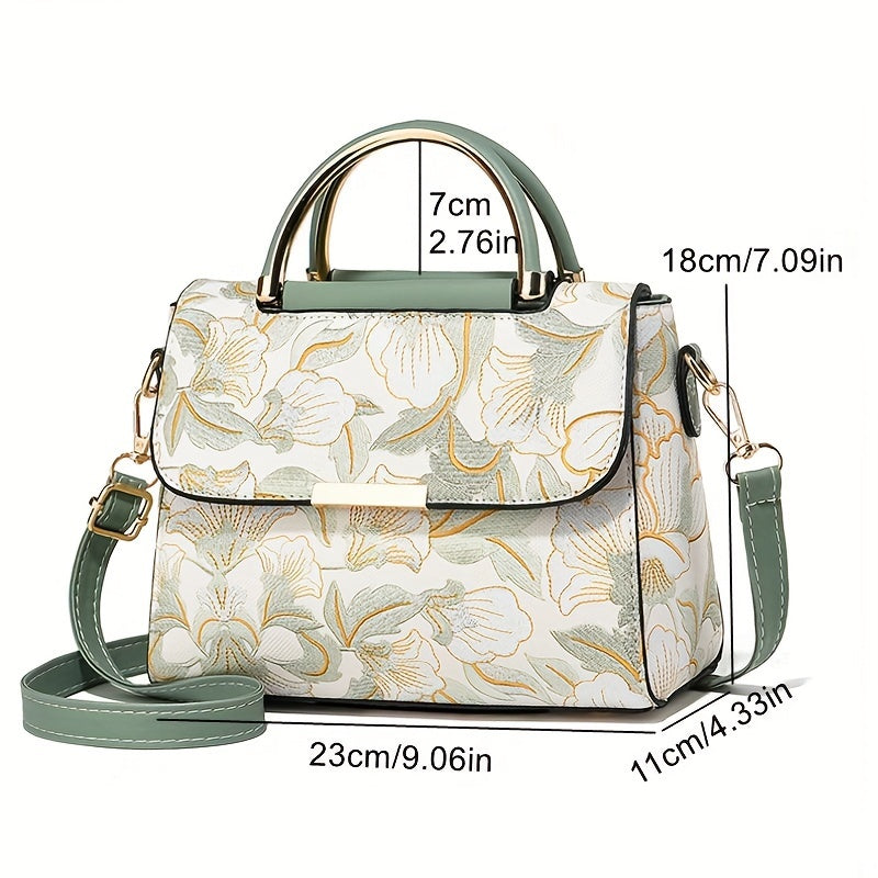Large Capacity Floral Embroidered Crossbody Bag with Zipper Closure and Polyester Lining