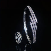 Women's Bracelet Ring Set with Hollow Double-Row Micro-Set Zirconia Claw Chain