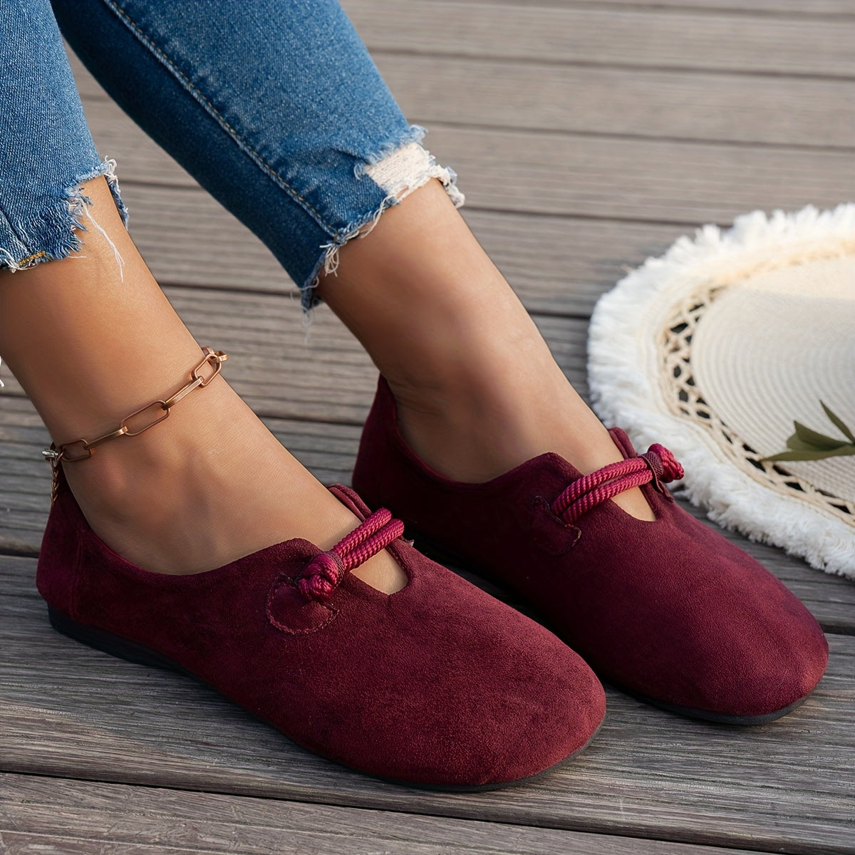 Women's Soft Sole Brown Flats, Slip-On Casual Shoes, Non-Slip Rubber